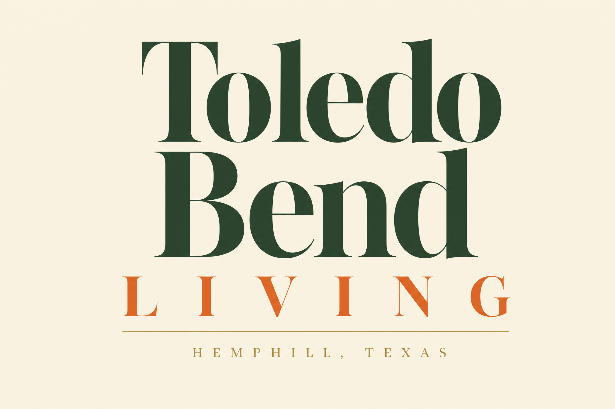 Direction D: Three-Line Didone Stack wordmark for Toledo Bend Living